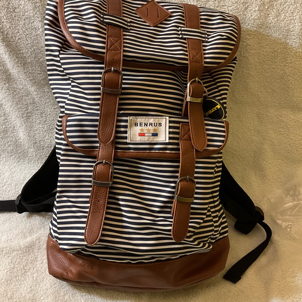 BENRUS US MILITARY Nautical Backpack Blue White Stripe Knapsack Large